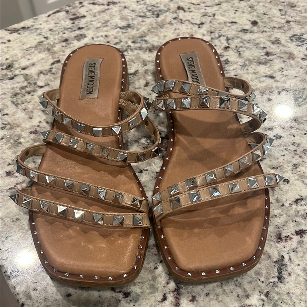 Steve Madden Studded Sandals - Tan and Silver